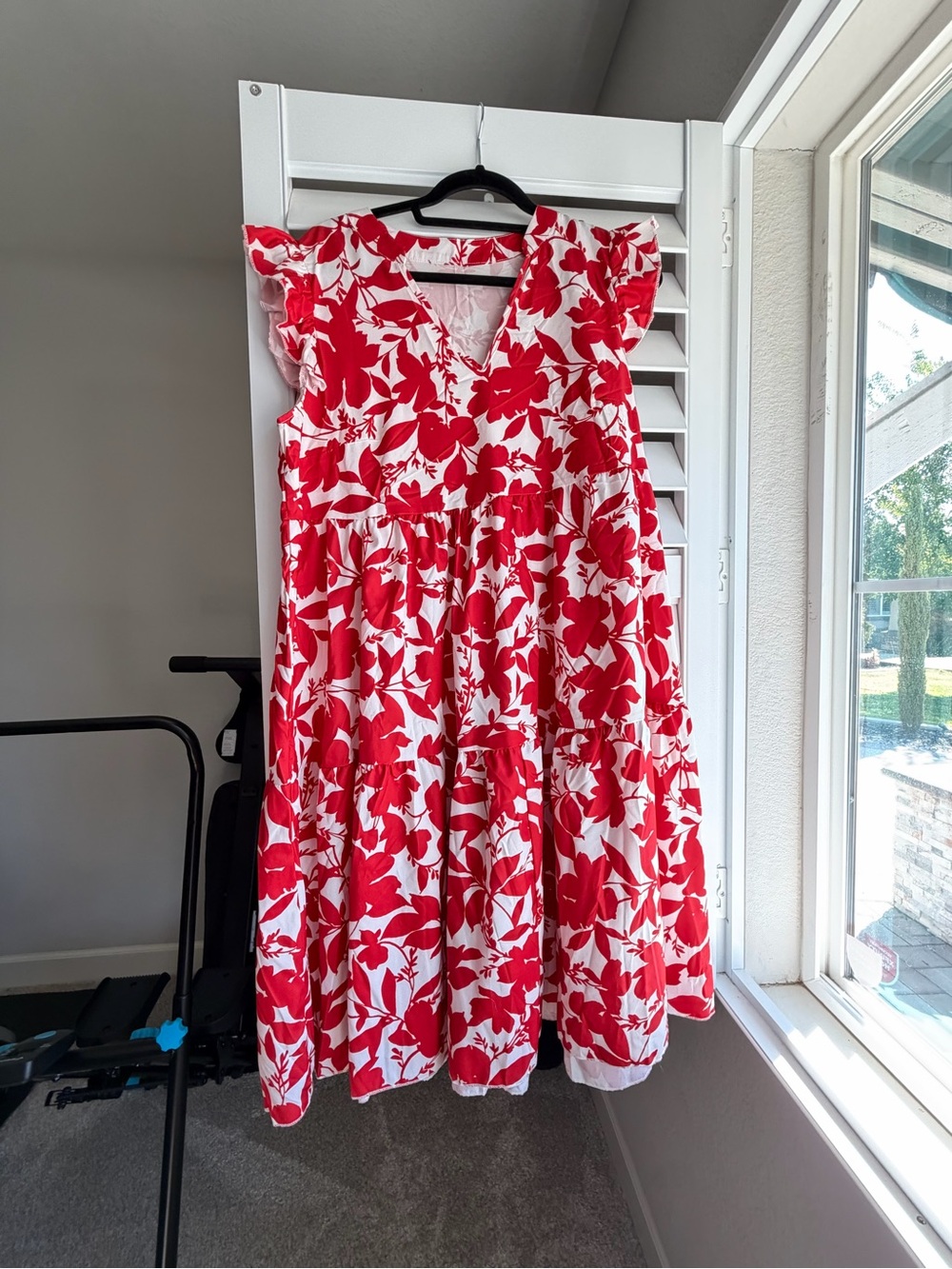2 SHEIN Red & White and Black & White Floral Tiered V-Neck Midi Dress
